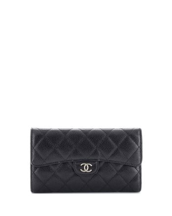 Trifold Classic Flap Wallet Quilted Caviar Long