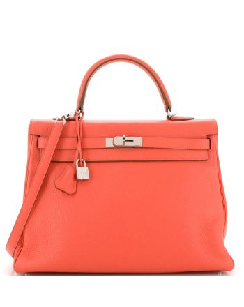 Kelly Handbag Rouge Pivoine Clemence with Palladium Hardware 35