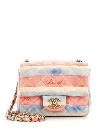 Square Classic Single Flap Bag Watercolor Printed Quilted Lambskin Mini