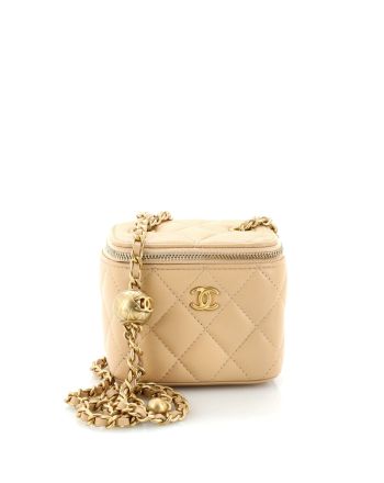 Pearl Crush Vanity Case with Chain Quilted Lambskin Mini