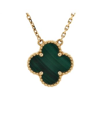 Vintage Alhambra Pendant Necklace 18K Yellow Gold and Malachite