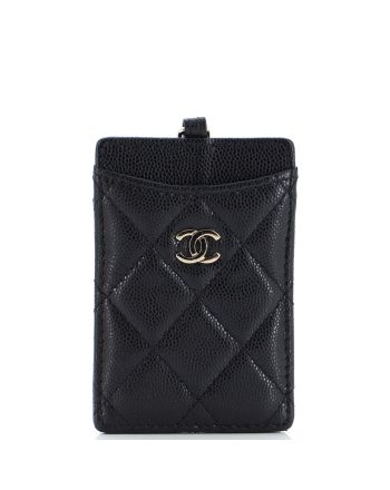 CC ID Card Holder on Chain Quilted Caviar