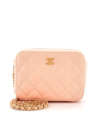 Pearl Crush Zip Around Vanity Case with Chain Quilted Lambskin Mini