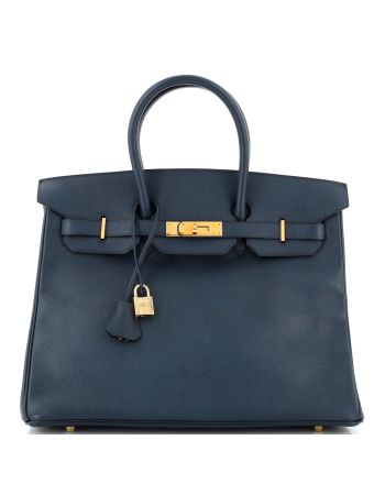 Birkin Handbag Bleu Marine Courchevel with Gold Hardware 35