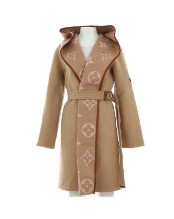 Women's Reversible Hooded Belted Wrap Coat Monogram Wool Blend