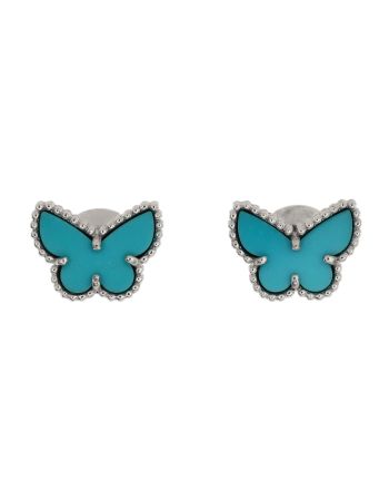 Sweet Alhambra Butterfly Stud Earrings 18K White Gold and Turquoise